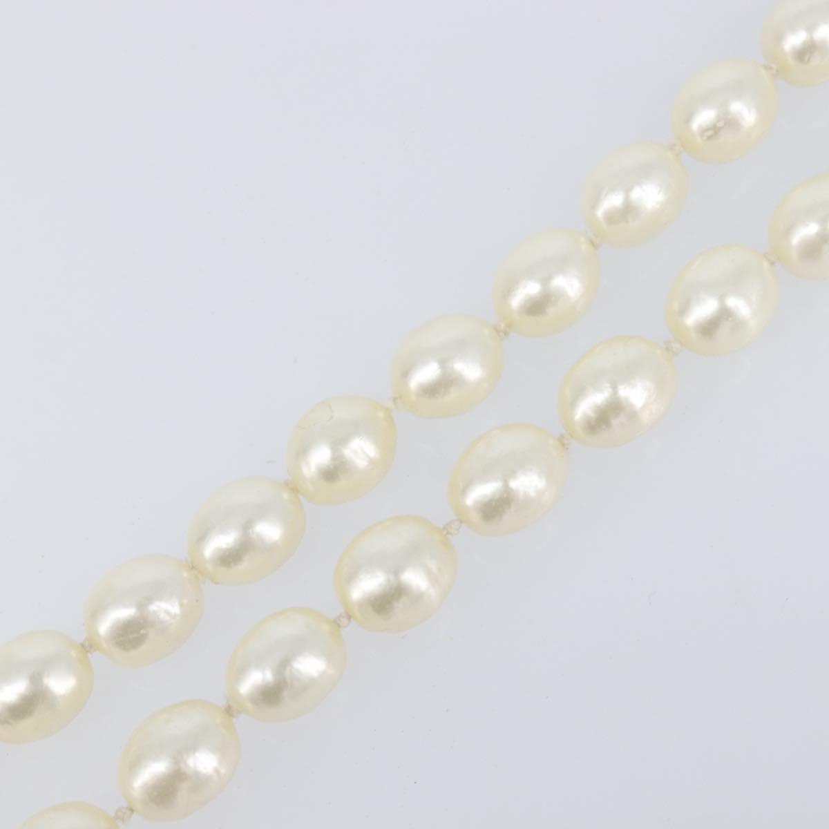 CHANEL Pearl Necklace metal Gold White CC Auth bs37053V