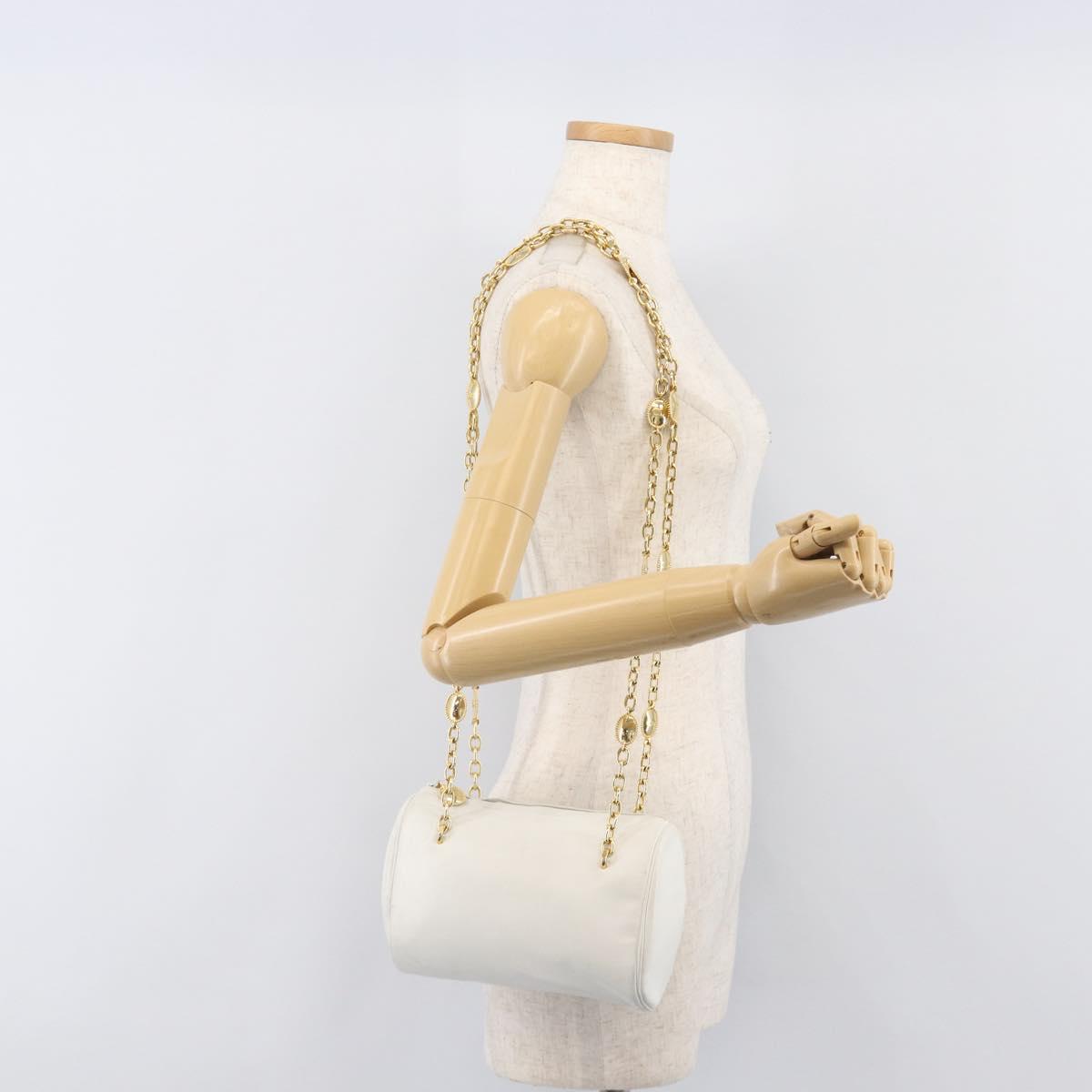 Christian Dior Chain Shoulder Bag Leather White Gold Tone Auth bs37056A