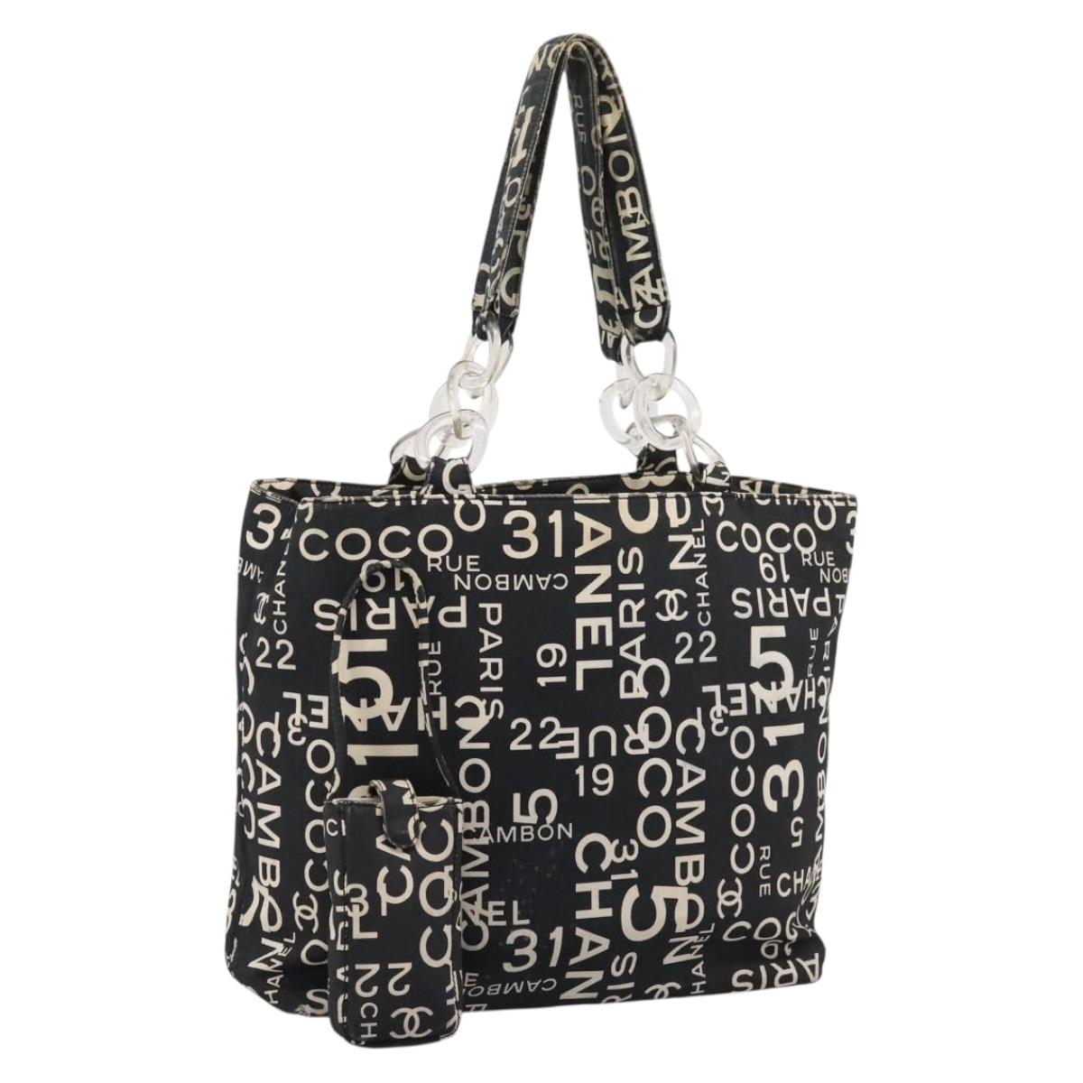 CHANEL Bysy Line Tote Bag Canvas Black White CC Auth bs37061