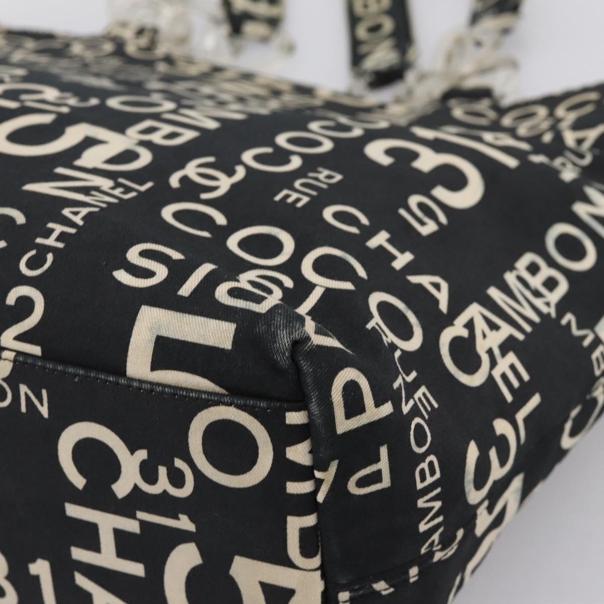 CHANEL Bysy Line Tote Bag Canvas Black White CC Auth bs37061
