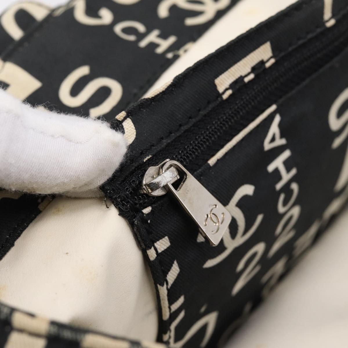 CHANEL Bysy Line Tote Bag Canvas Black White CC Auth bs37061