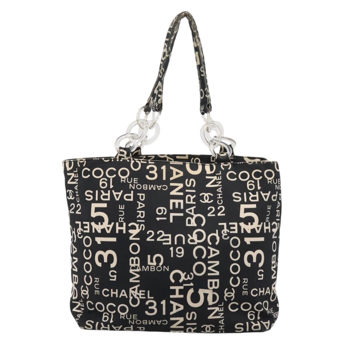 CHANEL Bysy Line Tote Bag Canvas Black White CC Auth bs37061