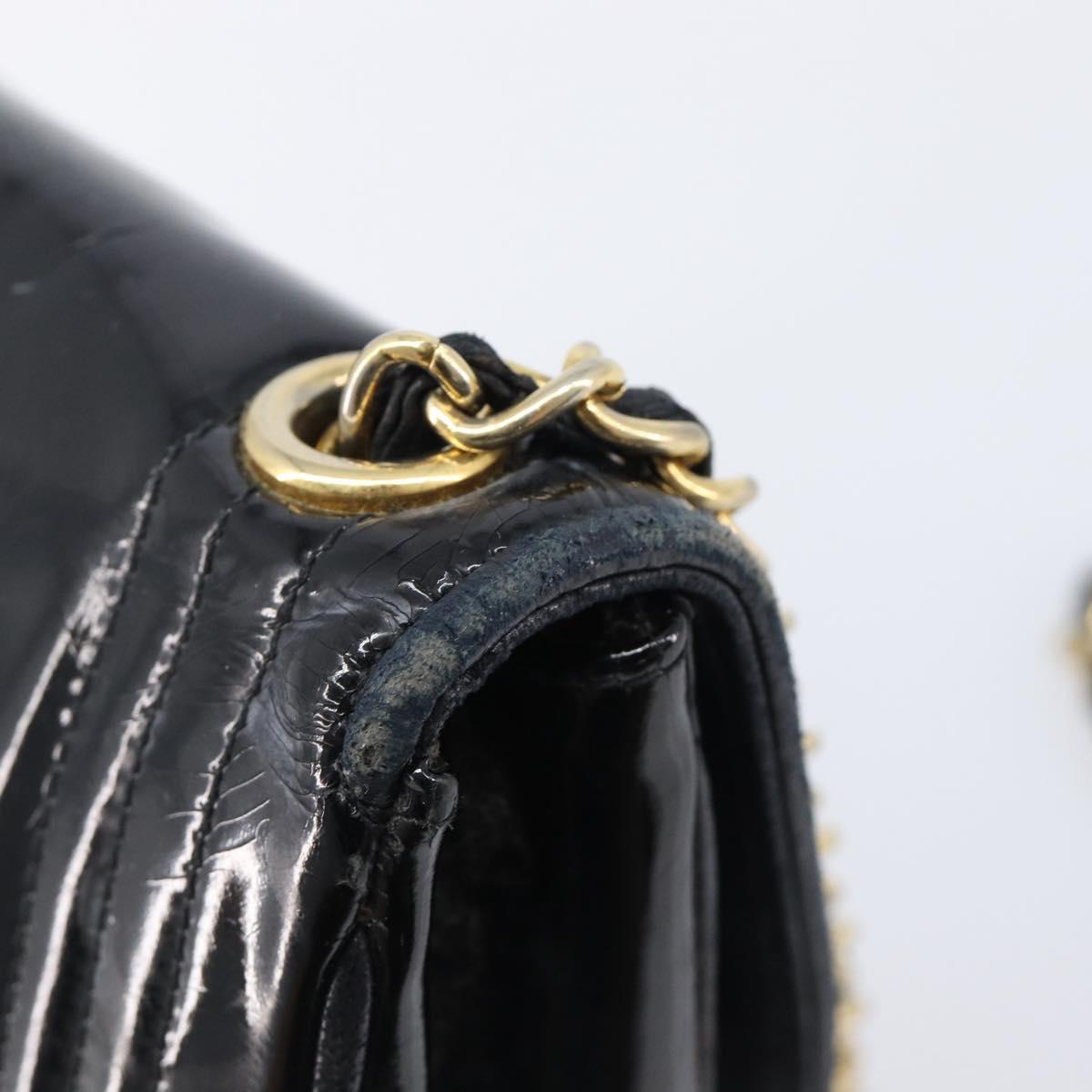 CHANEL Chain Shoulder Bag Patent Black Gold Tone CC Auth bs37062