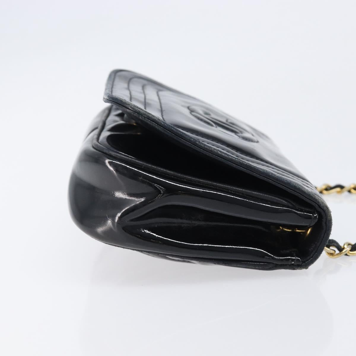 CHANEL Chain Shoulder Bag Patent Black Gold Tone CC Auth bs37062
