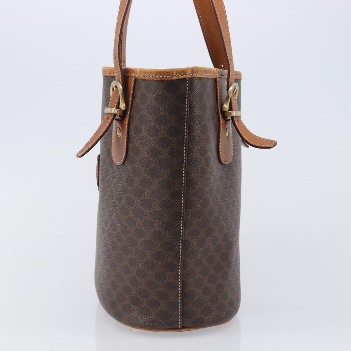 CELINE Macadam Tote Bag PVC Leather Brown Gold Tone Auth bs37063