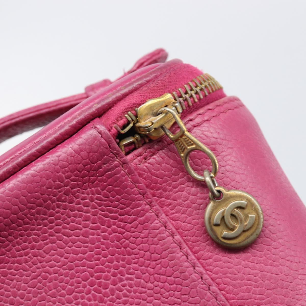 CHANEL Vanity Cosmetic Pouch Caviar Skin Pink Gold Tone CC Auth bs37065