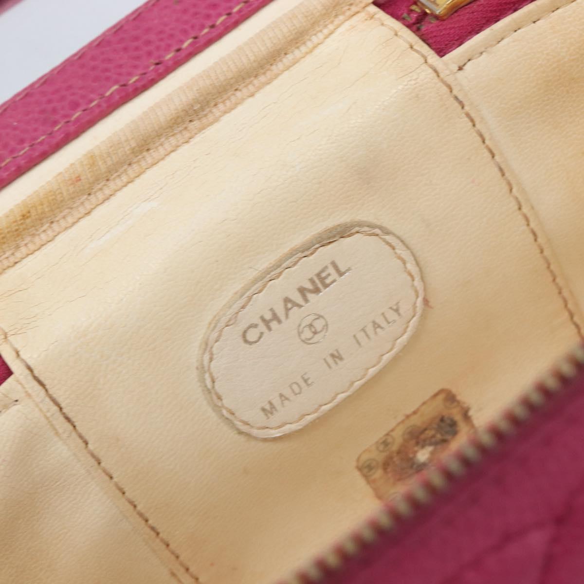 CHANEL Vanity Cosmetic Pouch Caviar Skin Pink Gold Tone CC Auth bs37065