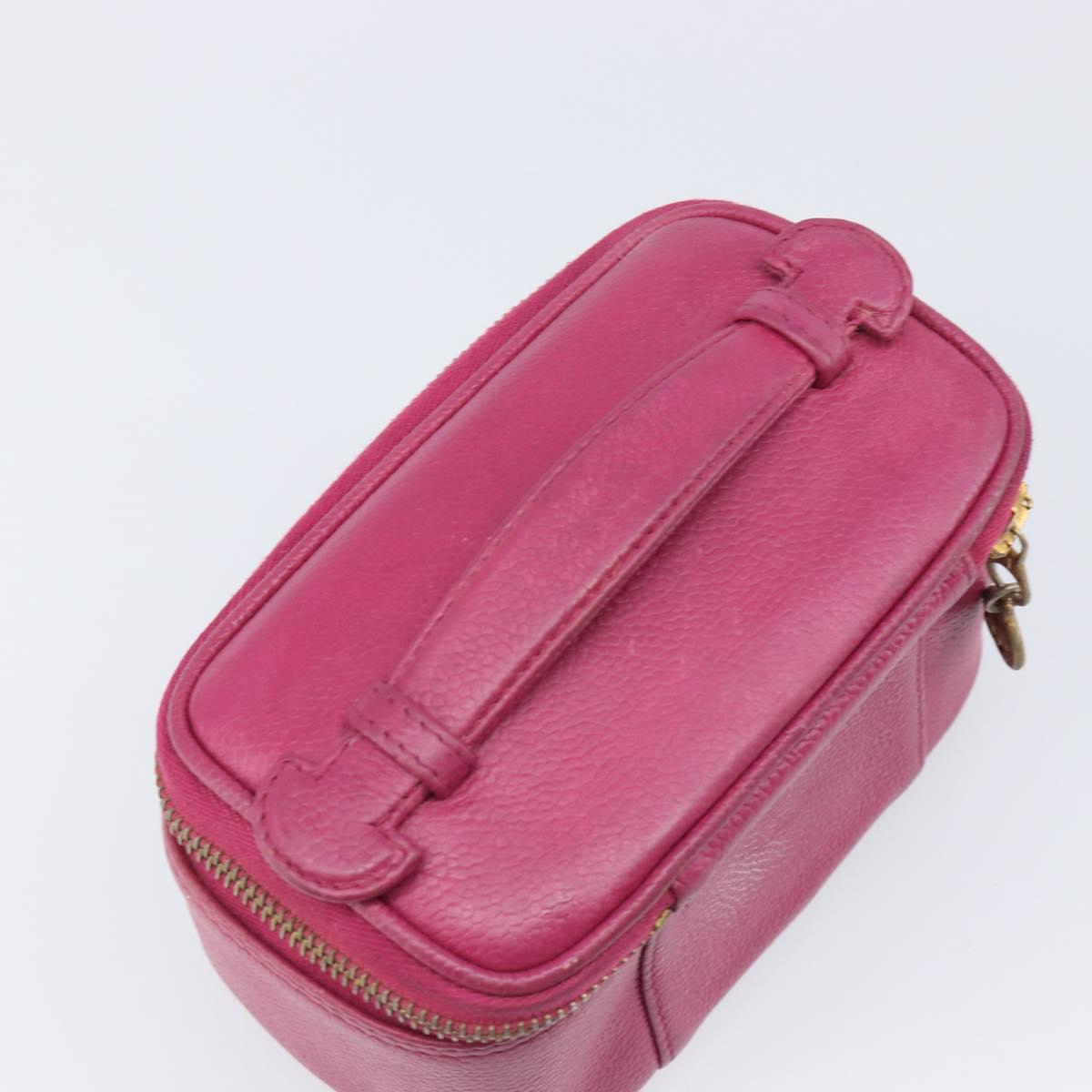 CHANEL Vanity Cosmetic Pouch Caviar Skin Pink Gold Tone CC Auth bs37065
