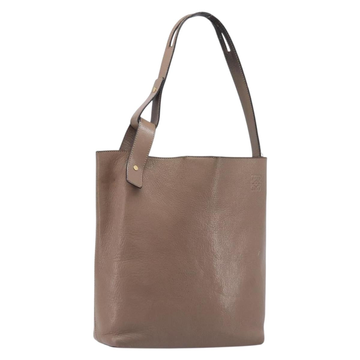 LOEWE Shoulder Bag Leather Beige Gold Tone Auth bs37066
