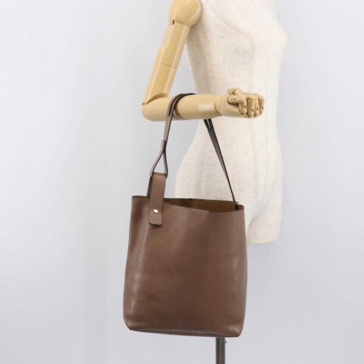 LOEWE Shoulder Bag Leather Beige Gold Tone Auth bs37066