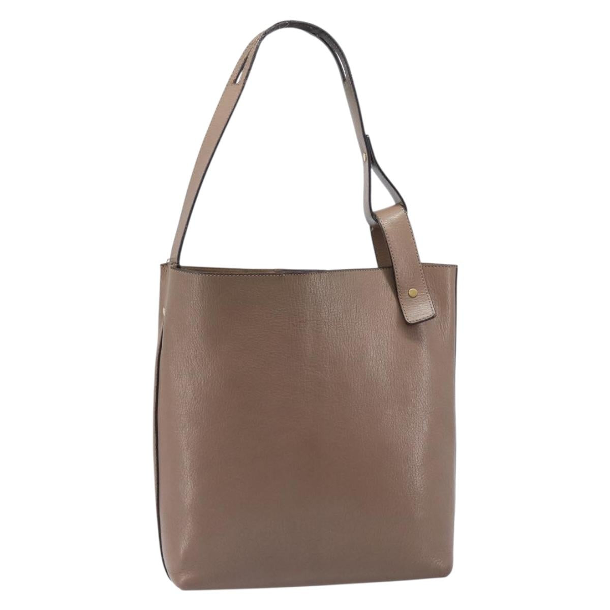 LOEWE Shoulder Bag Leather Beige Gold Tone Auth bs37066