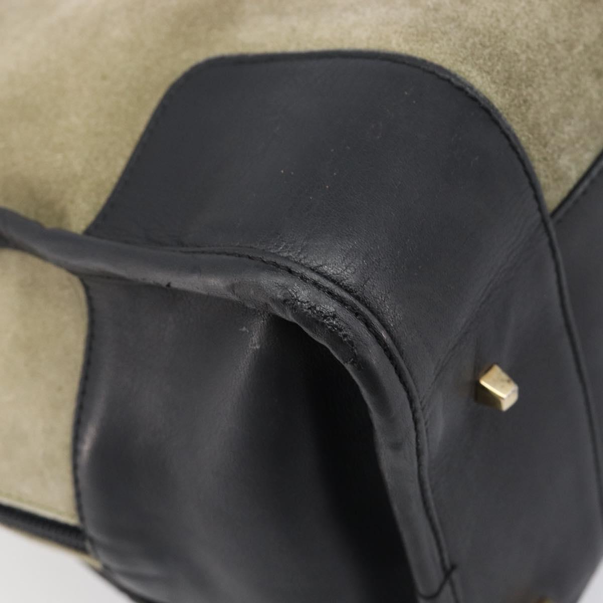LOEWE Amazona 32 Hand Bag Suede Khaki Gold Tone Auth bs37068