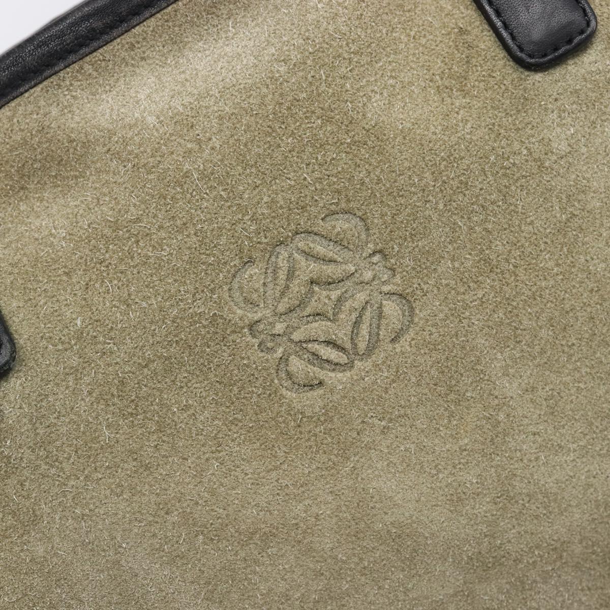 LOEWE Amazona 32 Hand Bag Suede Khaki Gold Tone Auth bs37068