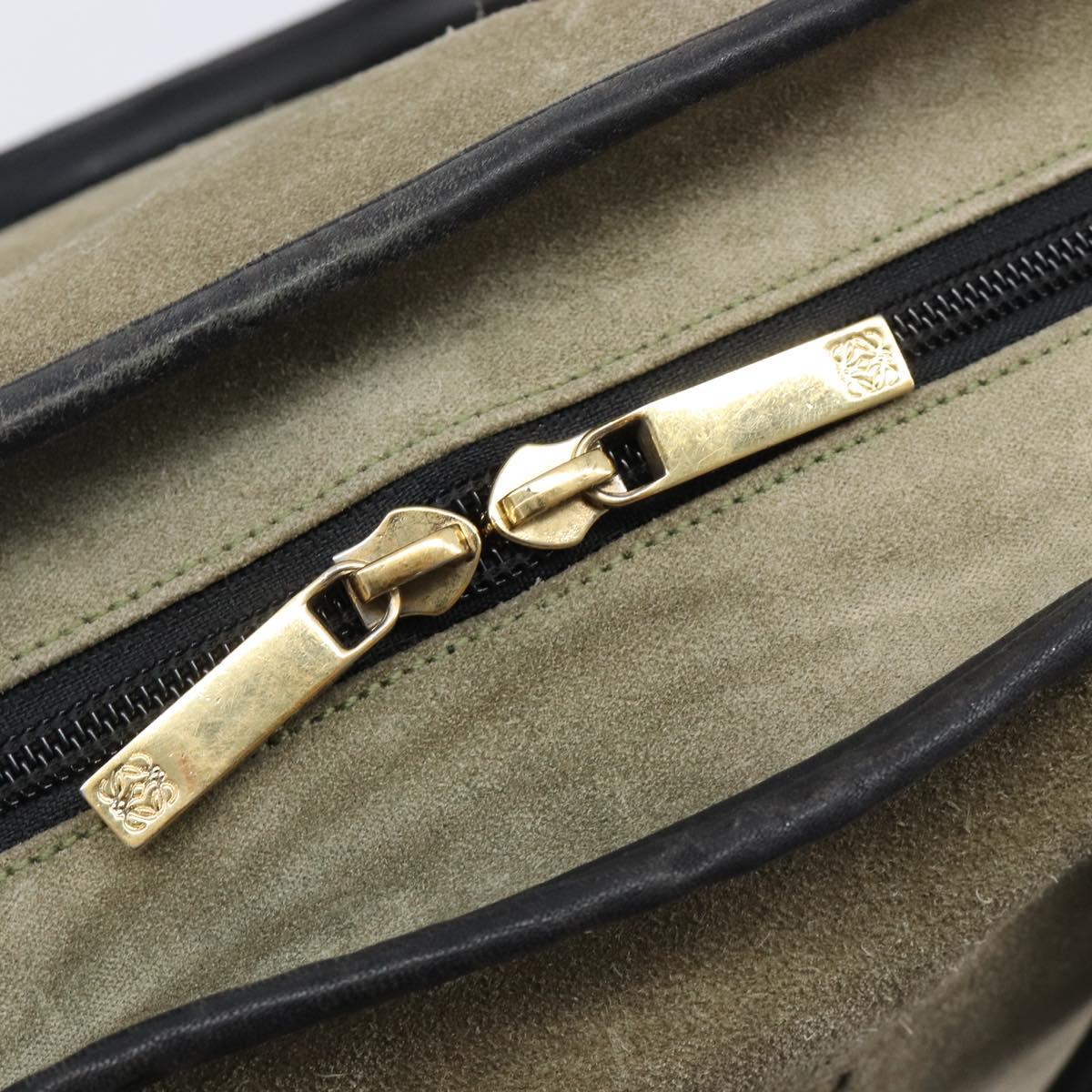 LOEWE Amazona 32 Hand Bag Suede Khaki Gold Tone Auth bs37068