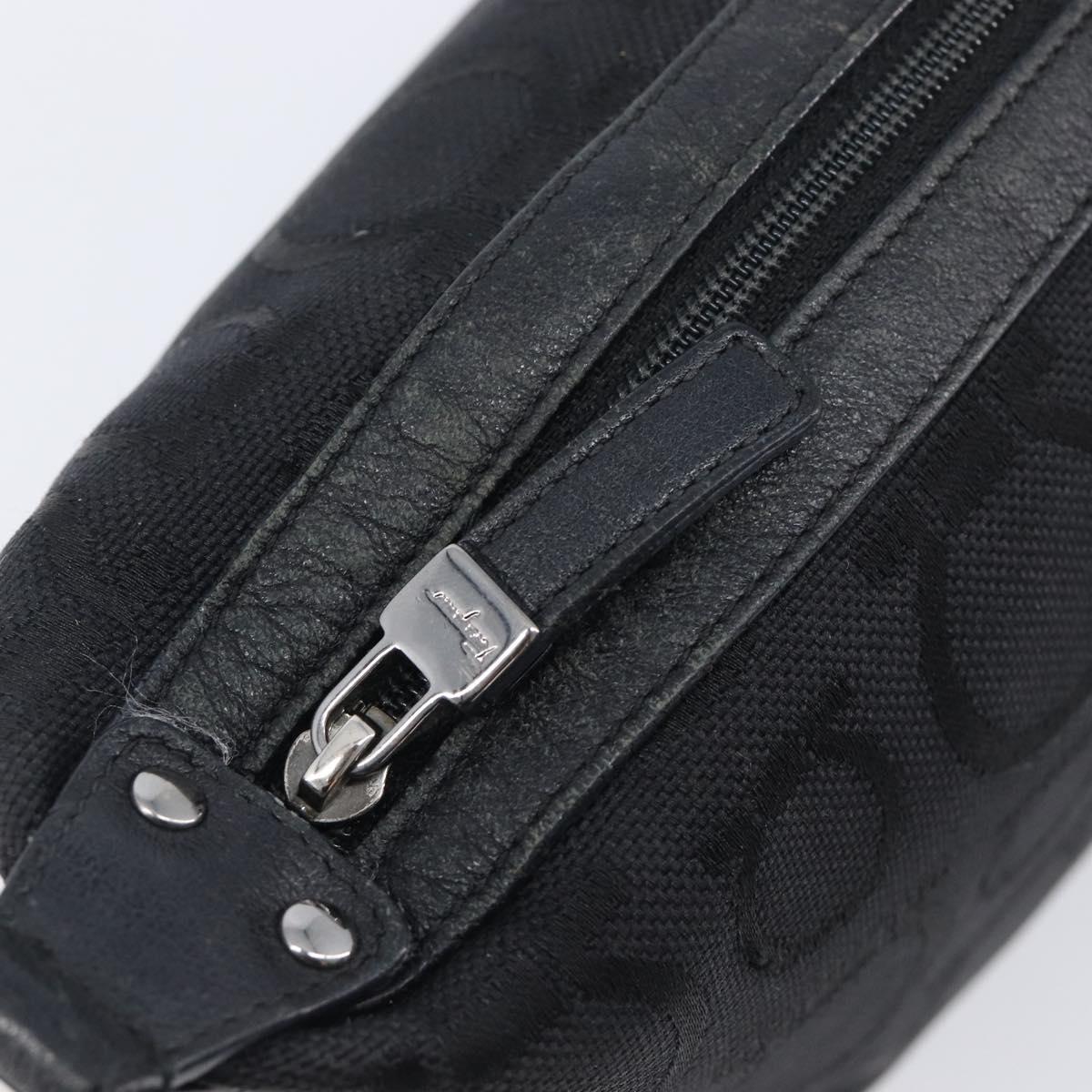 Salvatore Ferragamo Gancini Hand Bag Canvas Black Silver Auth bs37069