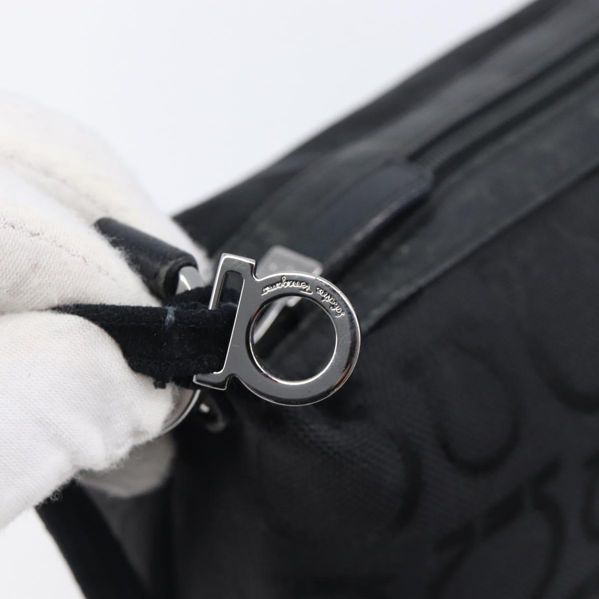 Salvatore Ferragamo Gancini Hand Bag Canvas Black Silver Auth bs37069