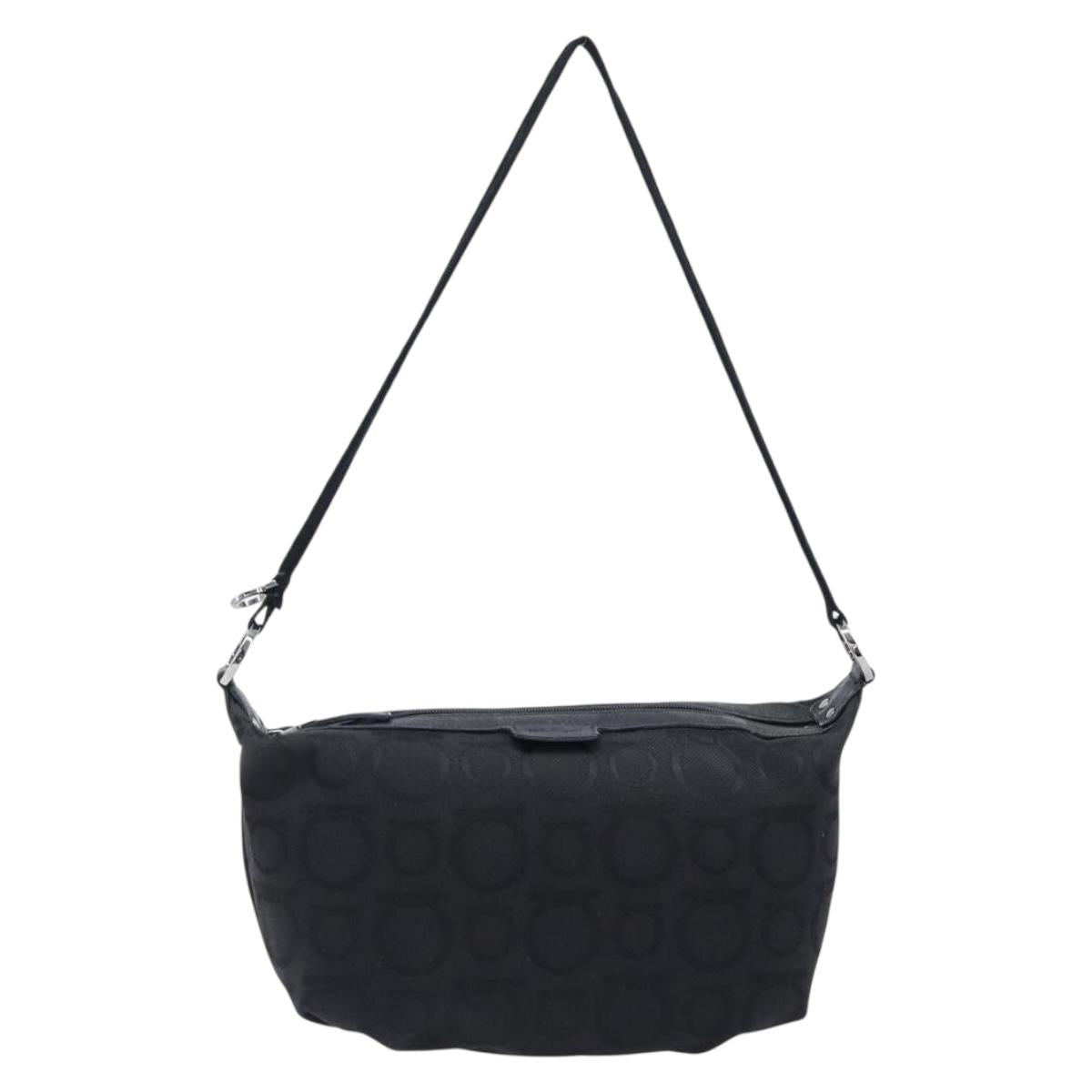 Salvatore Ferragamo Gancini Hand Bag Canvas Black Silver Auth bs37069