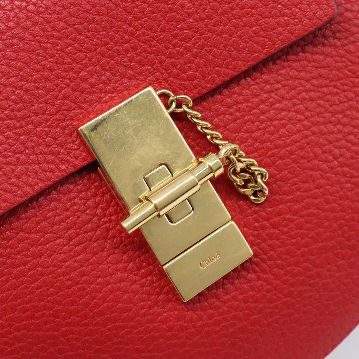 Chloe Drew Chain Shoulder Bag Leather Red Gold Tone Auth bs37070A