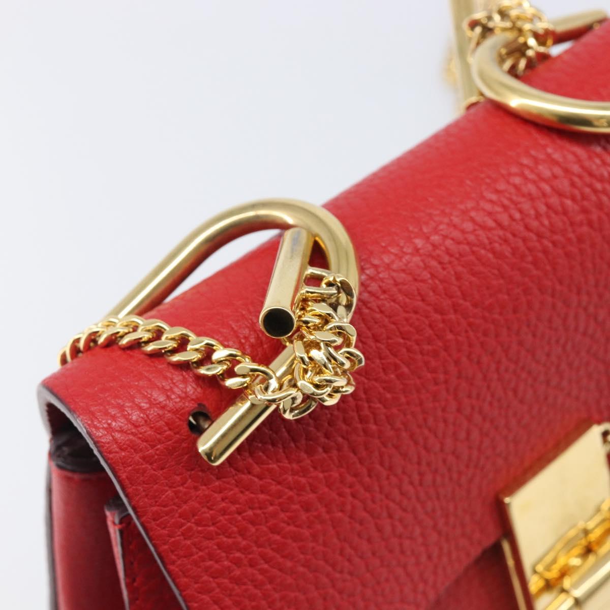 Chloe Drew Chain Shoulder Bag Leather Red Gold Tone Auth bs37070A