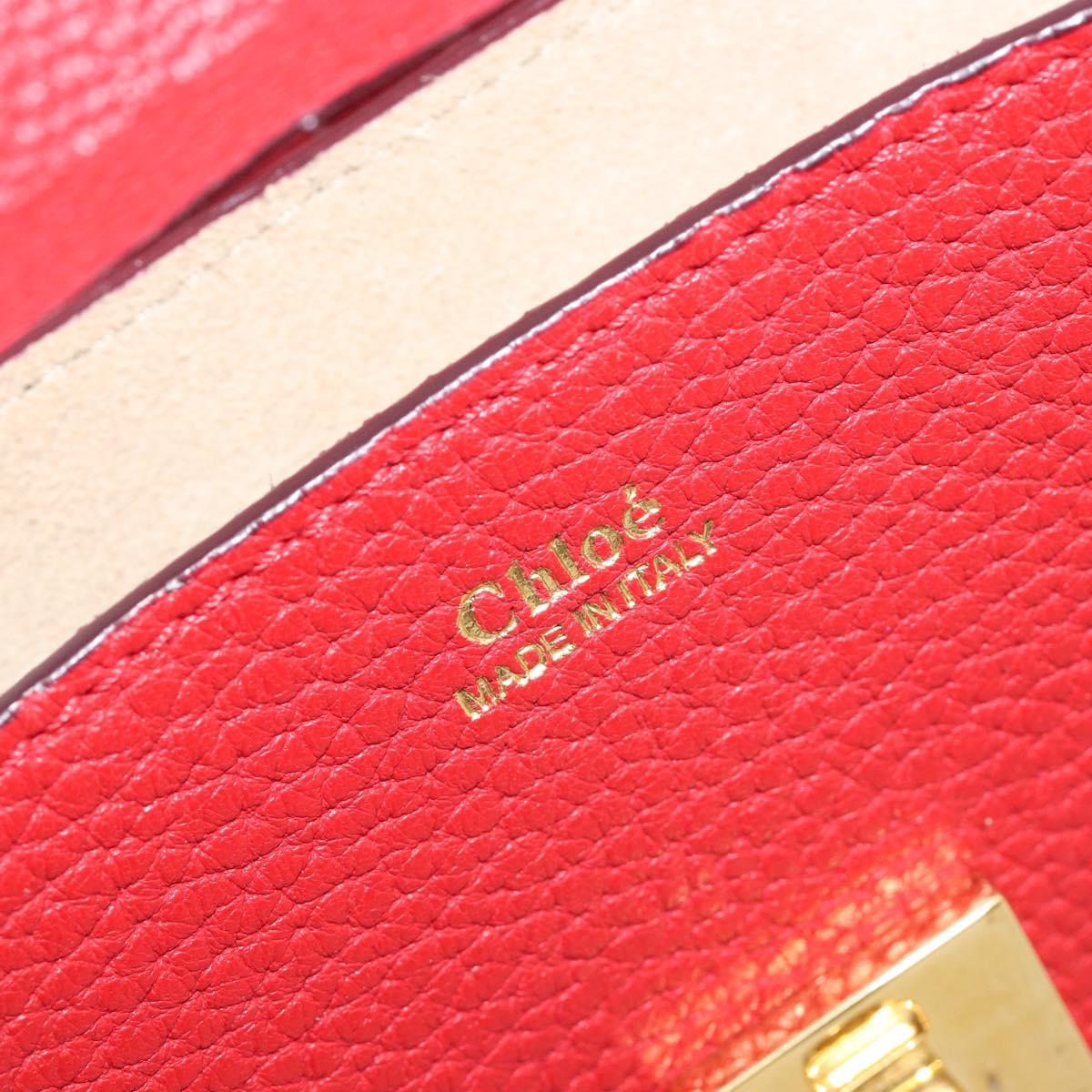 Chloe Drew Chain Shoulder Bag Leather Red Gold Tone Auth bs37070A