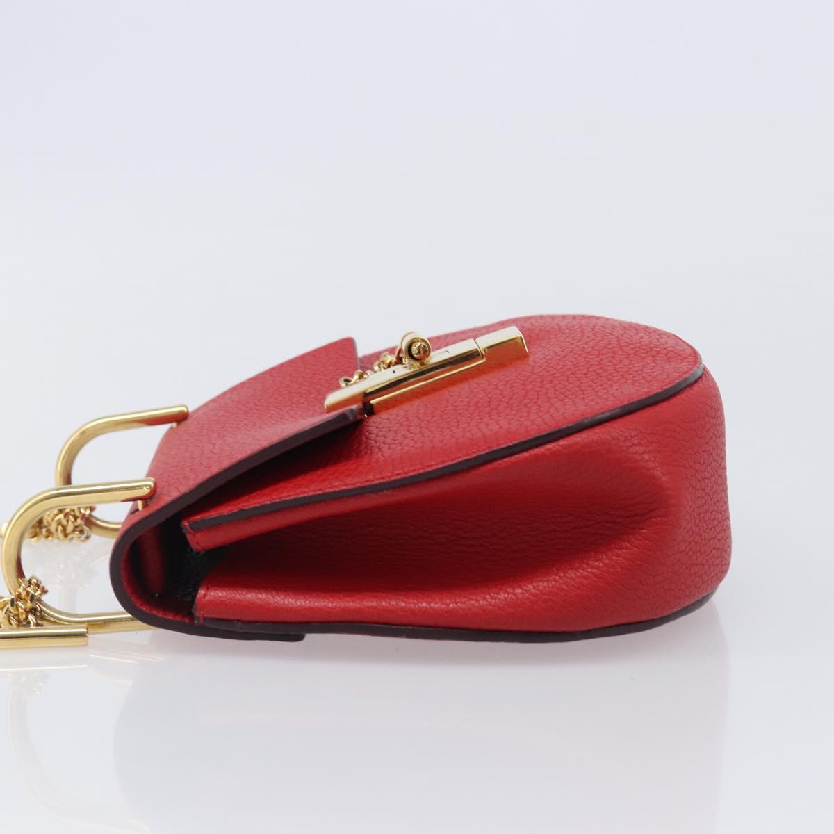 Chloe Drew Chain Shoulder Bag Leather Red Gold Tone Auth bs37070A