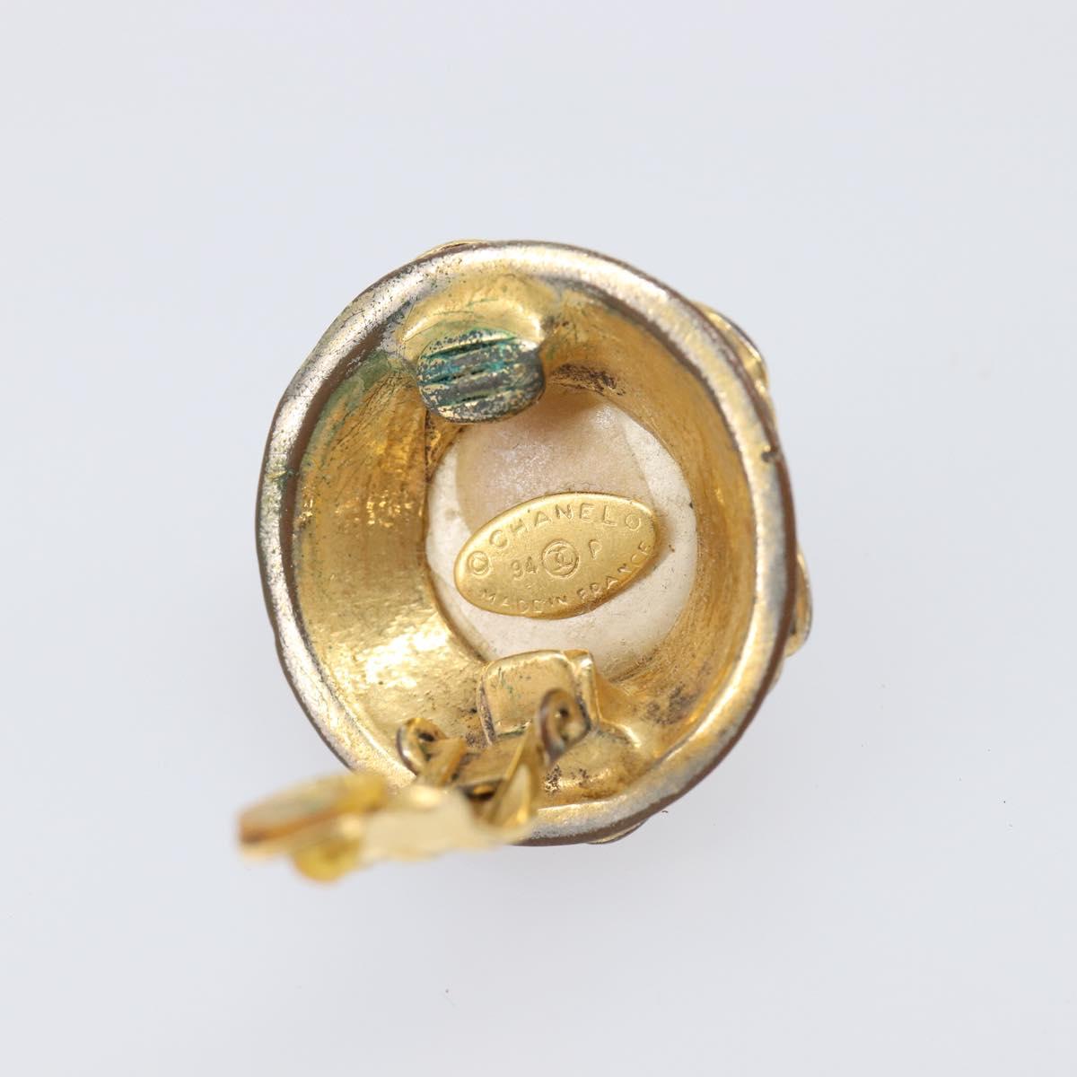 CHANEL Earring Metal Gold Tone White CC Auth bs37073