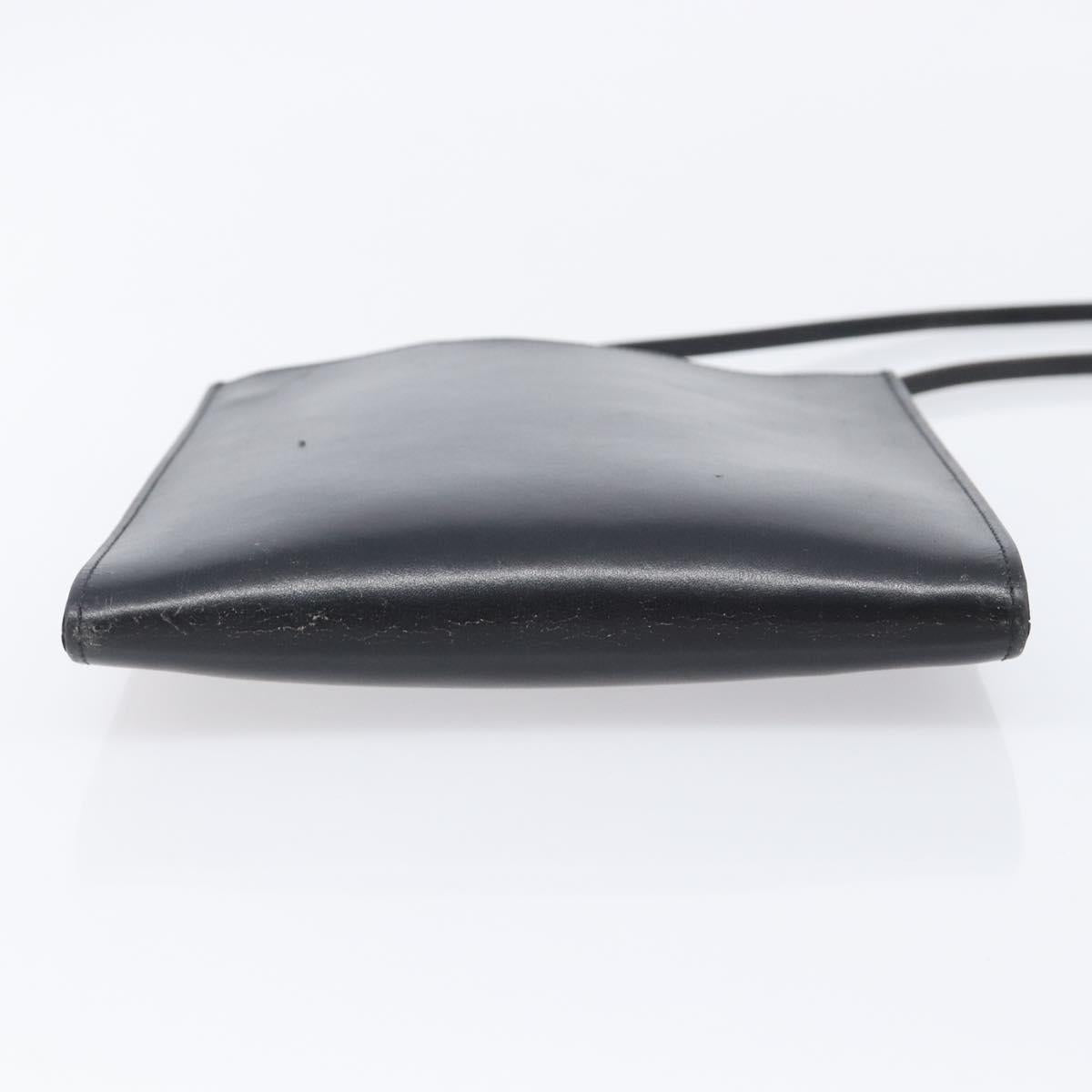 HERMES Omenitu Shoulder Bag Leather Black Auth bs37075