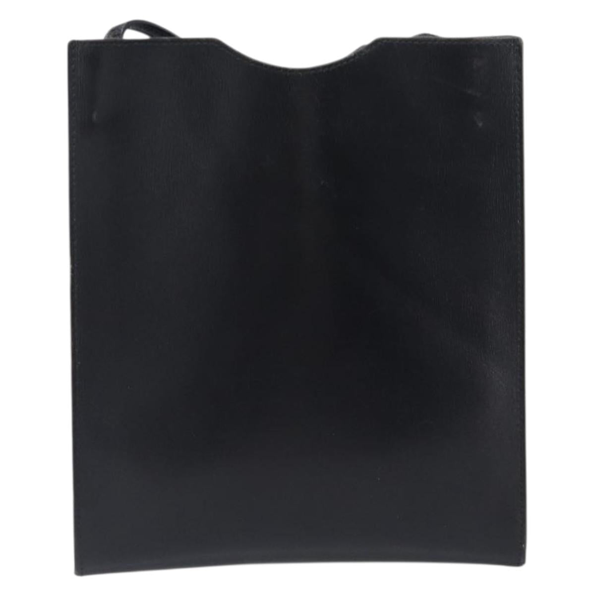 HERMES Omenitu Shoulder Bag Leather Black Auth bs37075