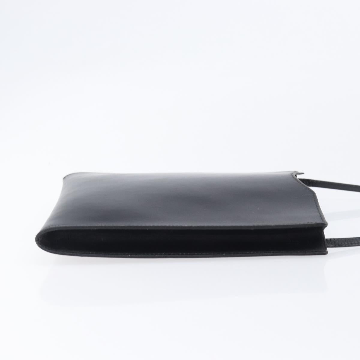 HERMES Omenitu Shoulder Bag Leather Black Auth bs37075
