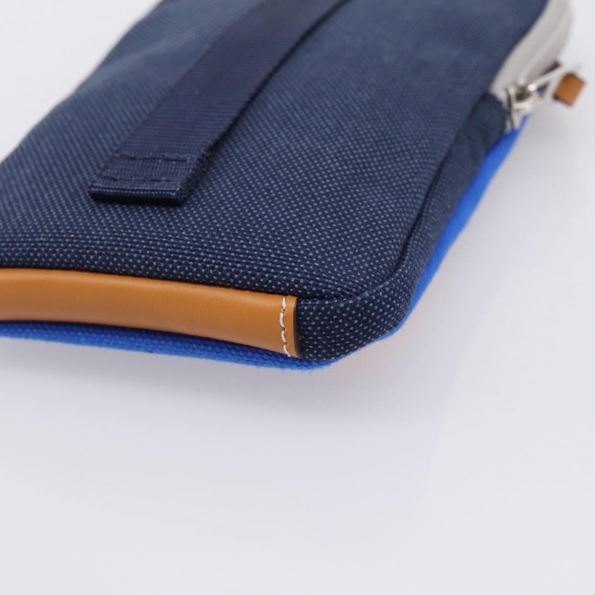 LOEWE Shoulder Pouch Canvas Blue Silver Auth bs37076V