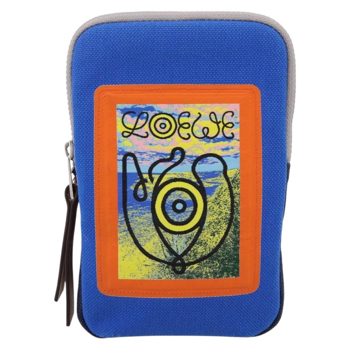 LOEWE Shoulder Pouch Canvas Blue Silver Auth bs37076V