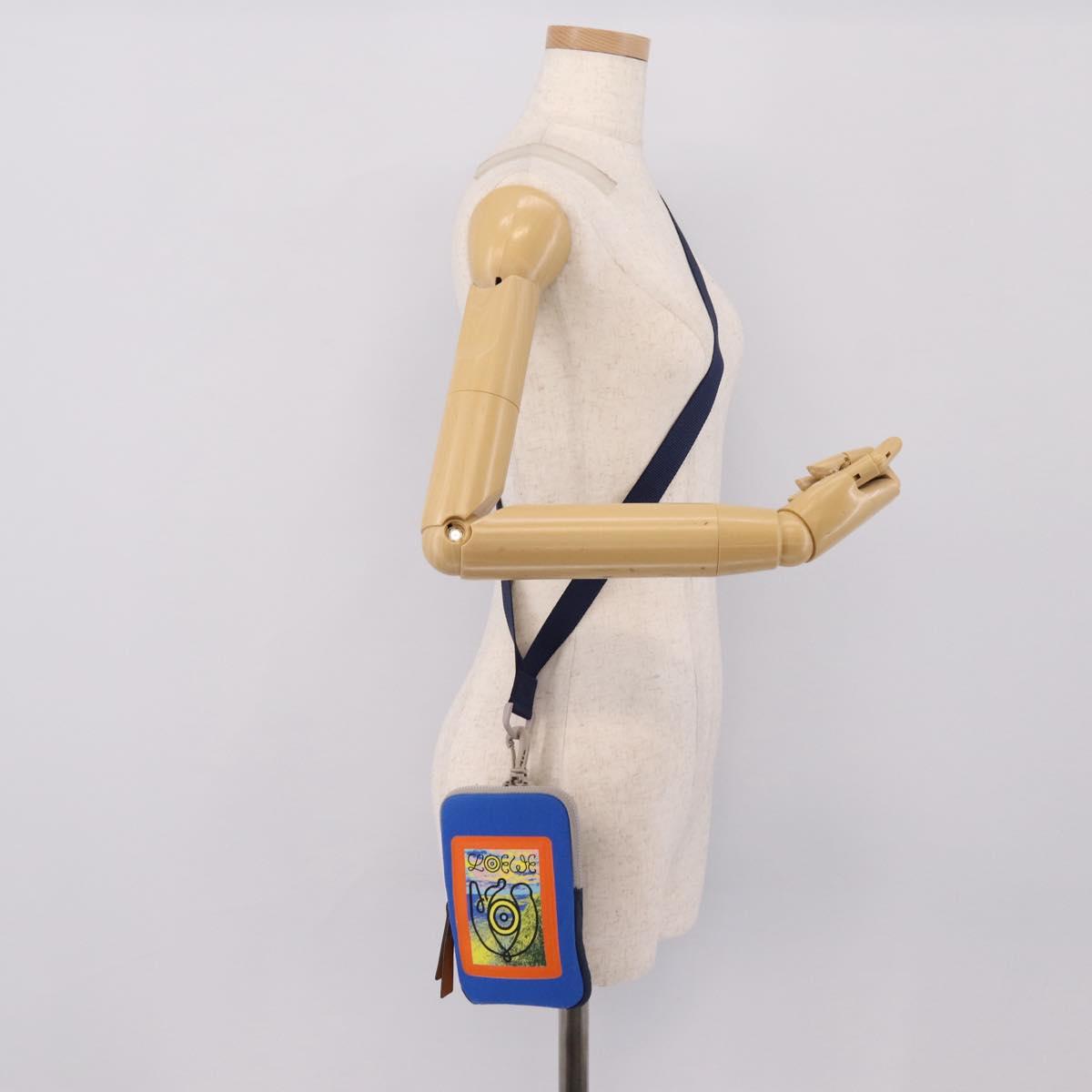 LOEWE Shoulder Pouch Canvas Blue Silver Auth bs37076V