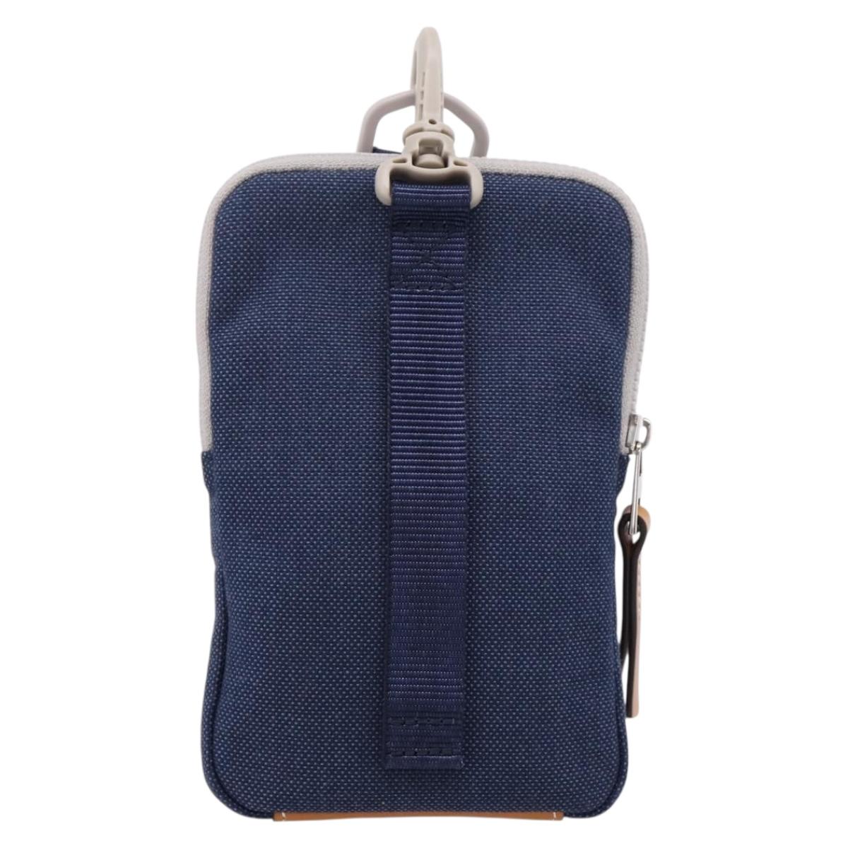 LOEWE Shoulder Pouch Canvas Blue Silver Auth bs37076V