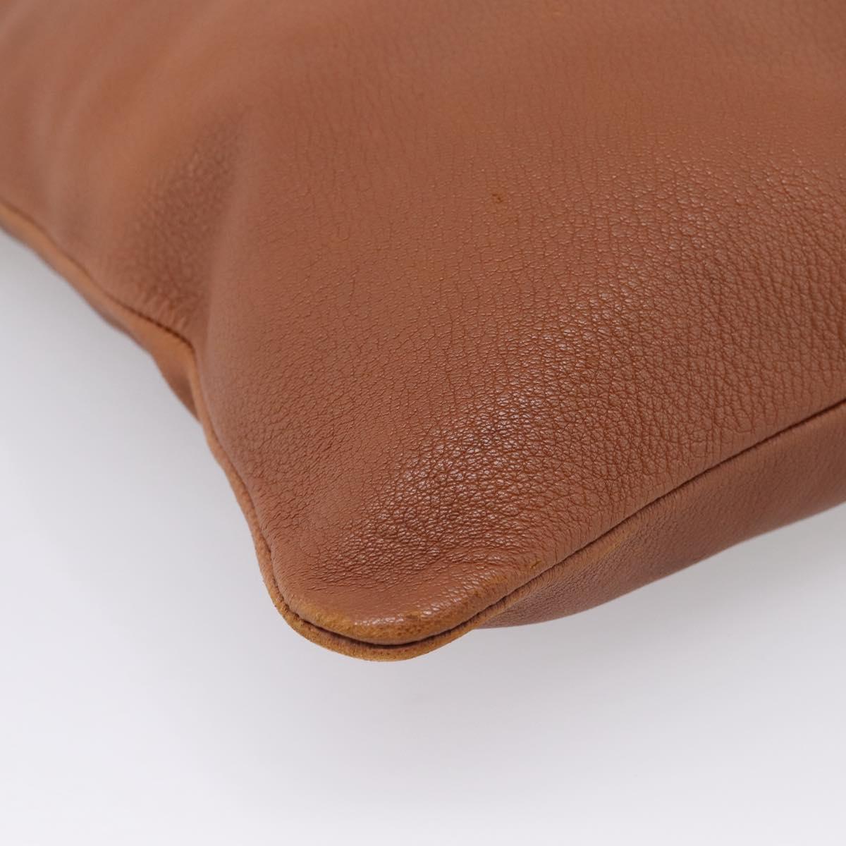 HERMES Shoulder Bag Leather Brown Silver Auth bs37078