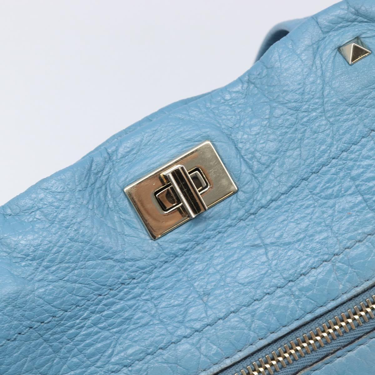 VALENTINO Tote Bag Leather Light Blue Gold Tone Auth bs37079