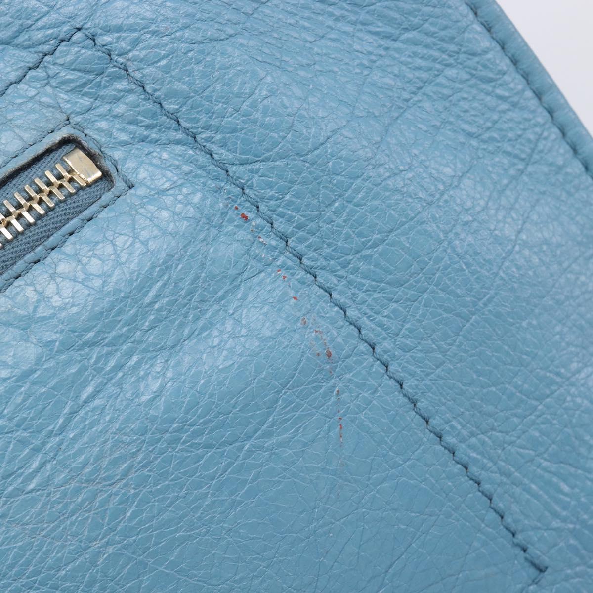VALENTINO Tote Bag Leather Light Blue Gold Tone Auth bs37079
