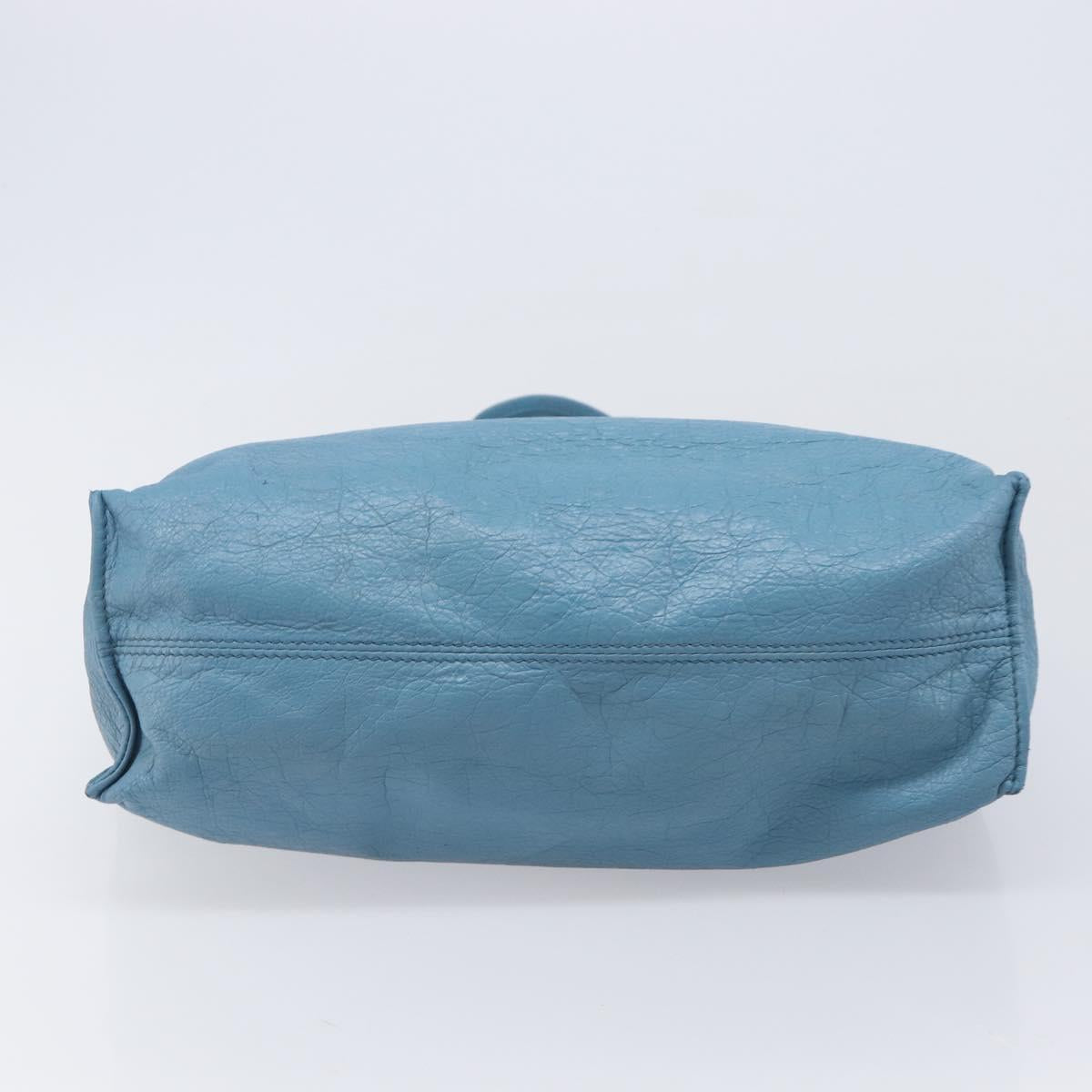 VALENTINO Tote Bag Leather Light Blue Gold Tone Auth bs37079