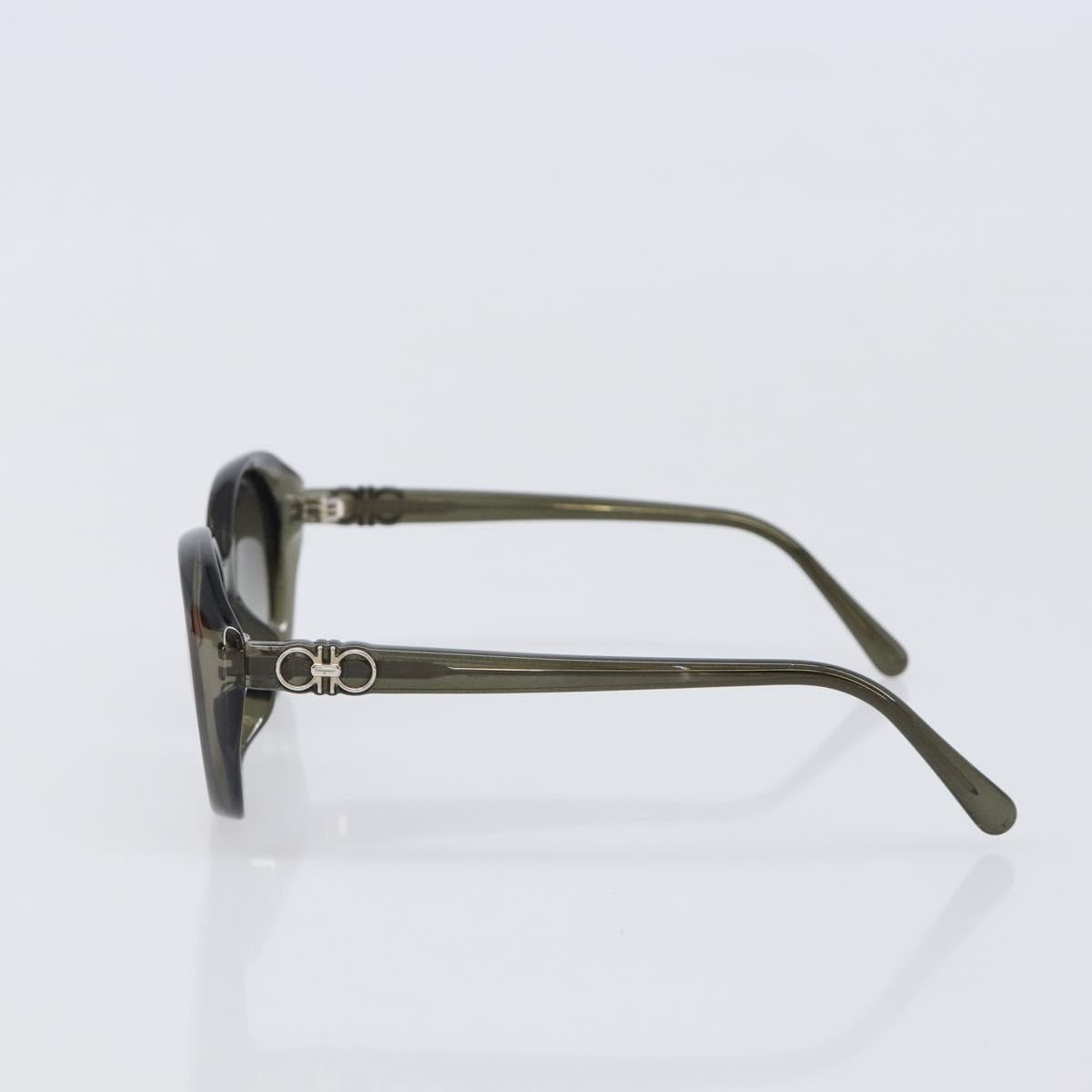 Salvatore Ferragamo Gancini Sunglasses Plastic Khaki Silver Auth bs37082