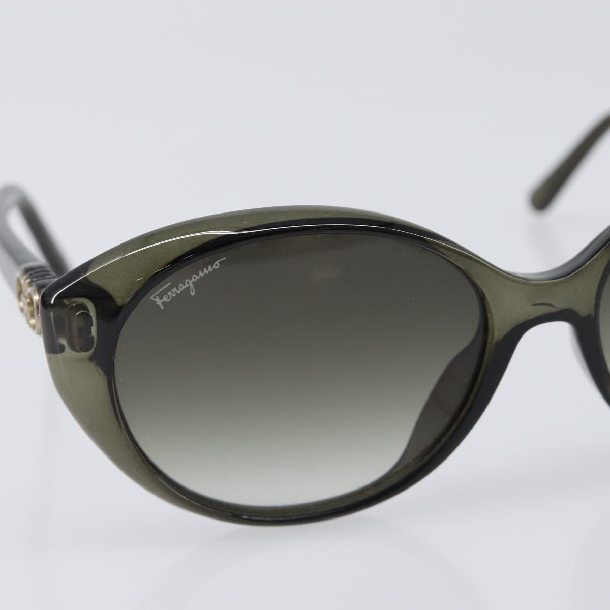 Salvatore Ferragamo Gancini Sunglasses Plastic Khaki Silver Auth bs37082