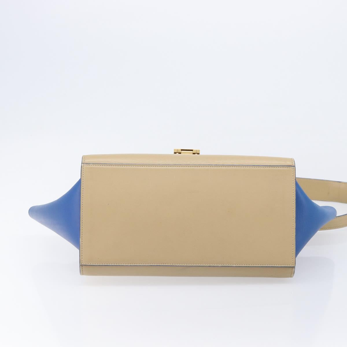 CELINE Trapeze Small Hand Bag Leather 2way Beige Blue Auth bs37085A