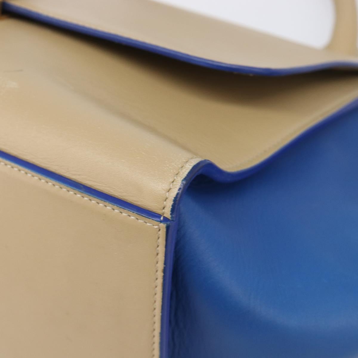 CELINE Trapeze Small Hand Bag Leather 2way Beige Blue Auth bs37085A