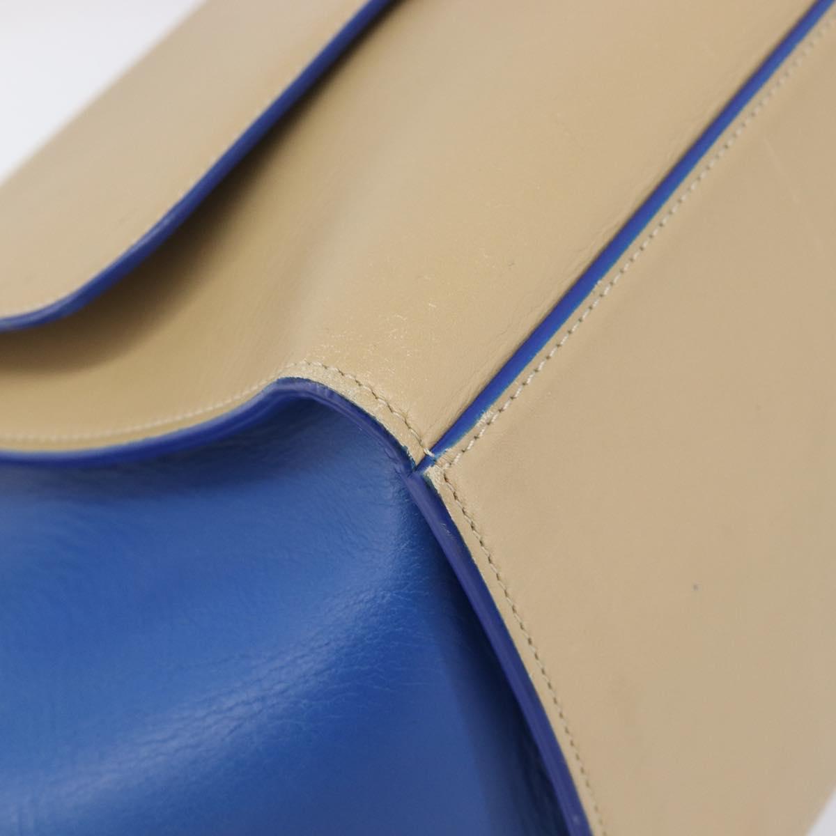 CELINE Trapeze Small Hand Bag Leather 2way Beige Blue Auth bs37085A