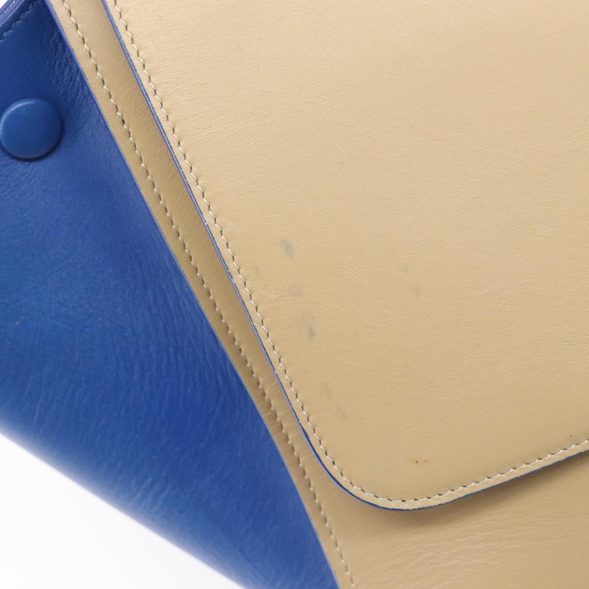 CELINE Trapeze Small Hand Bag Leather 2way Beige Blue Auth bs37085A
