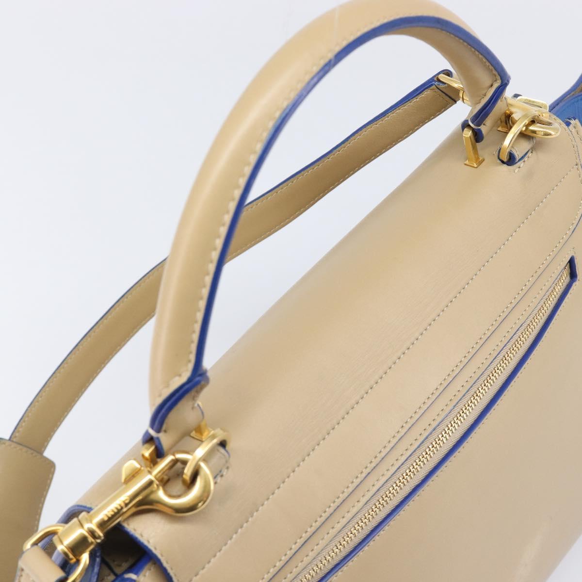 CELINE Trapeze Small Hand Bag Leather 2way Beige Blue Auth bs37085A