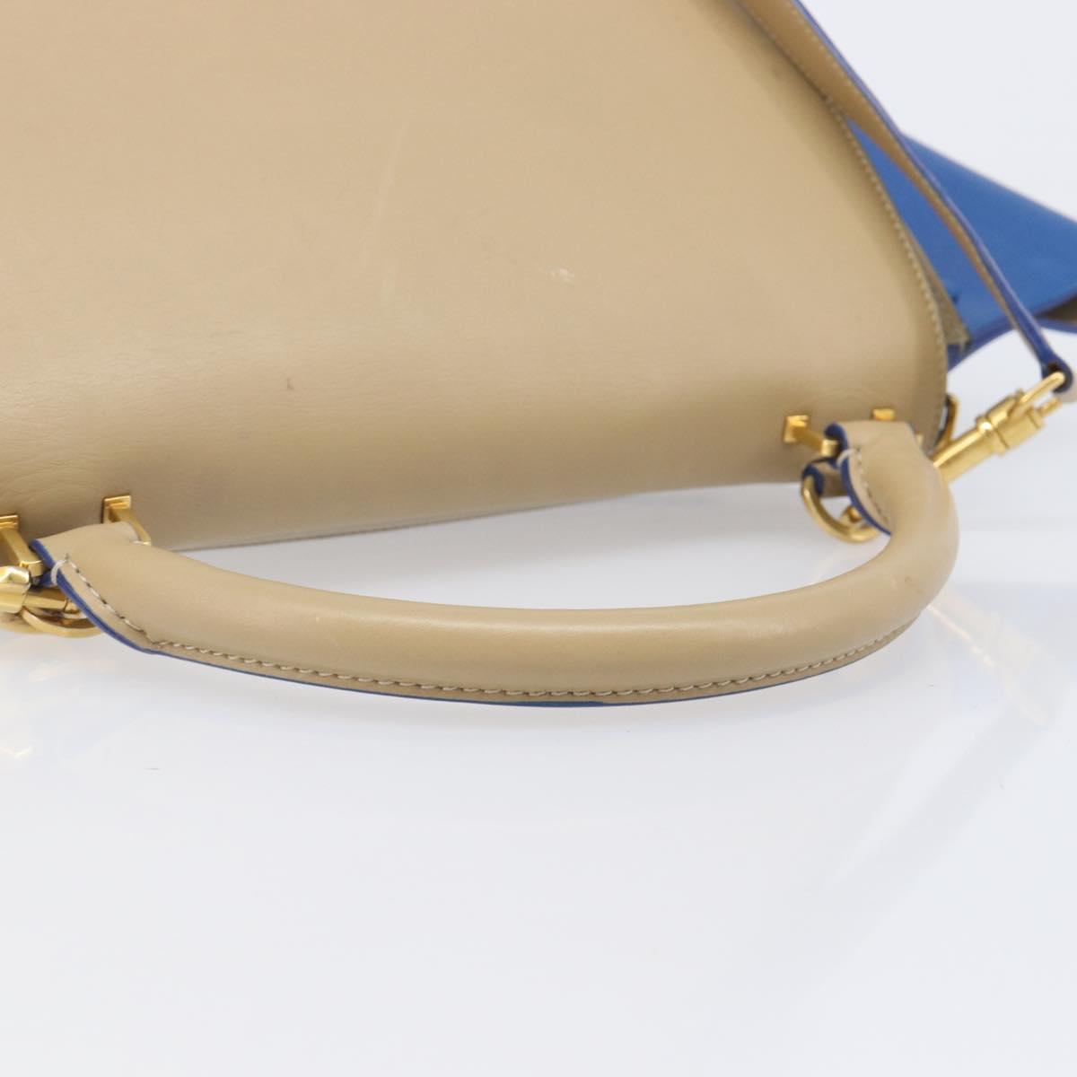 CELINE Trapeze Small Hand Bag Leather 2way Beige Blue Auth bs37085A