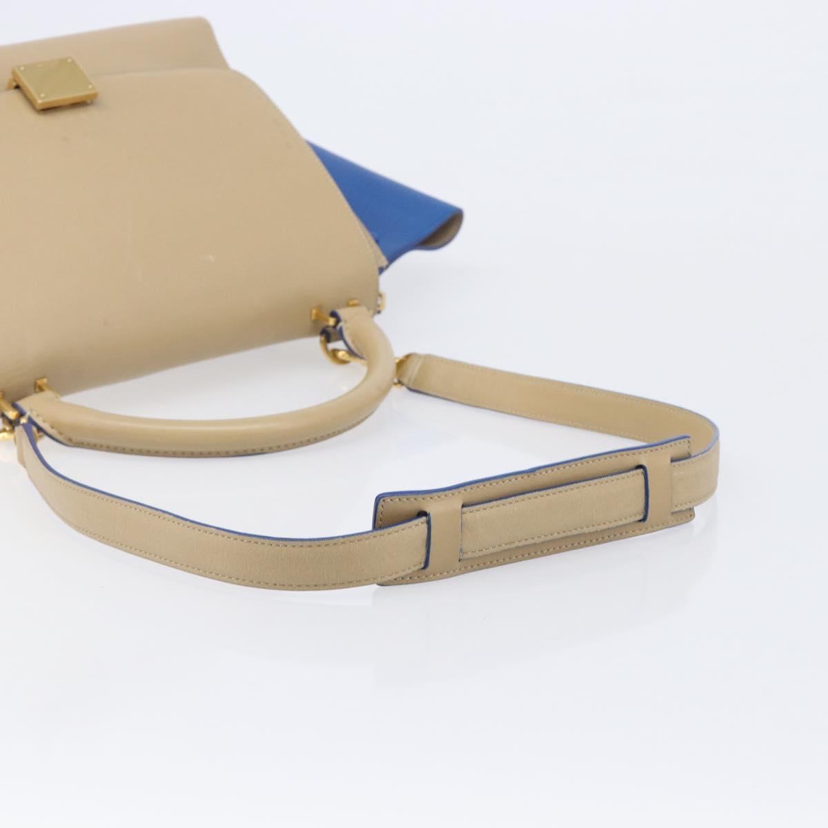 CELINE Trapeze Small Hand Bag Leather 2way Beige Blue Auth bs37085A