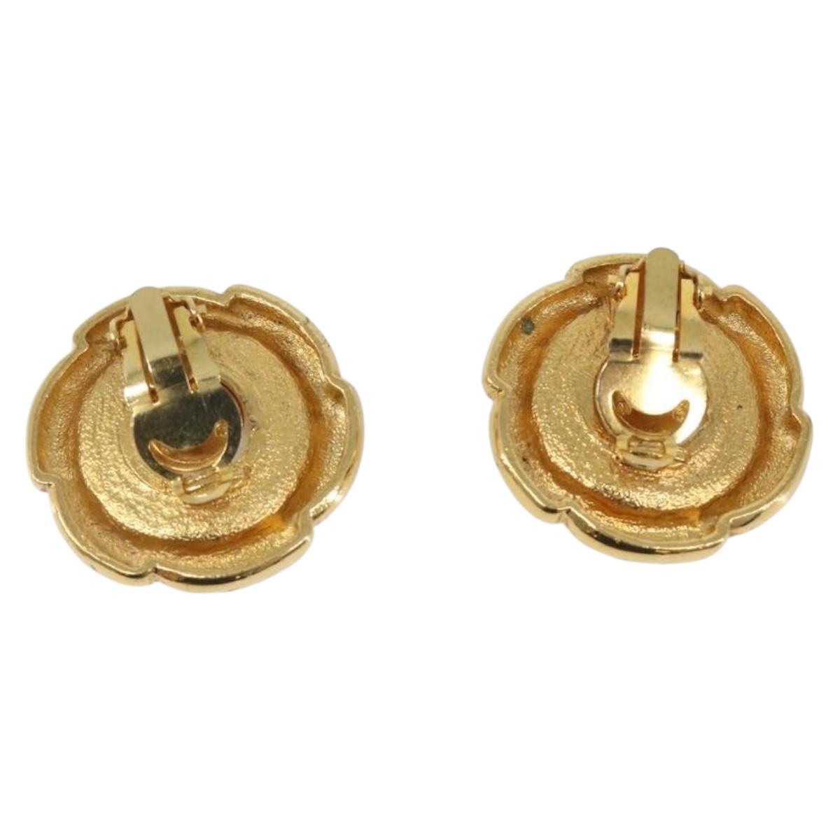 CHANEL Earring Metal Gold Tone White CC Auth bs37086