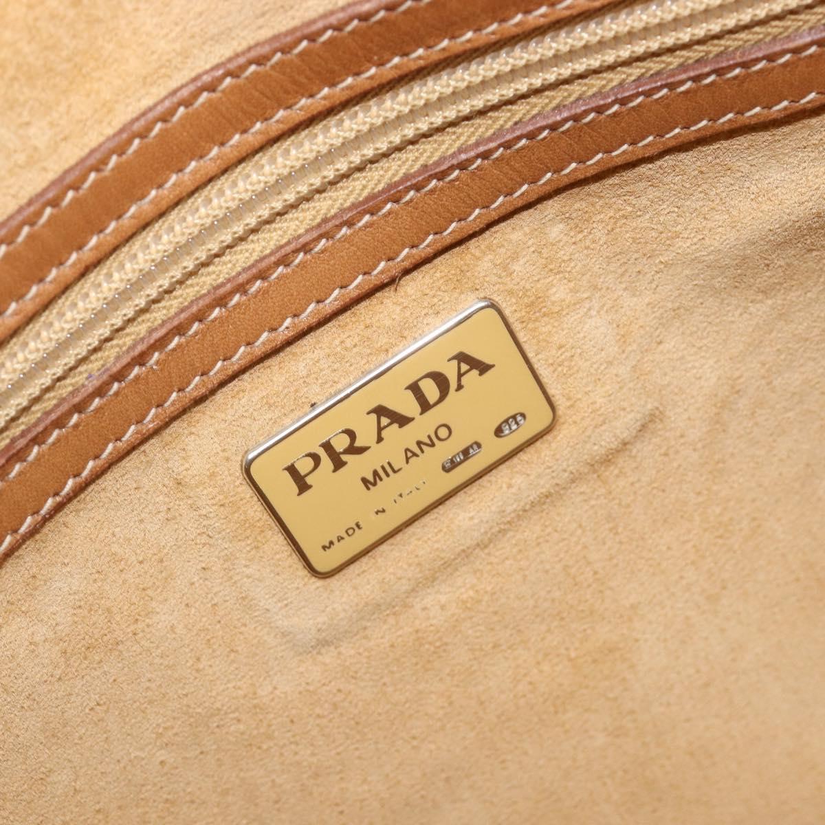 PRADA Hand Bag Leather Brown Gold Tone Auth bs37098