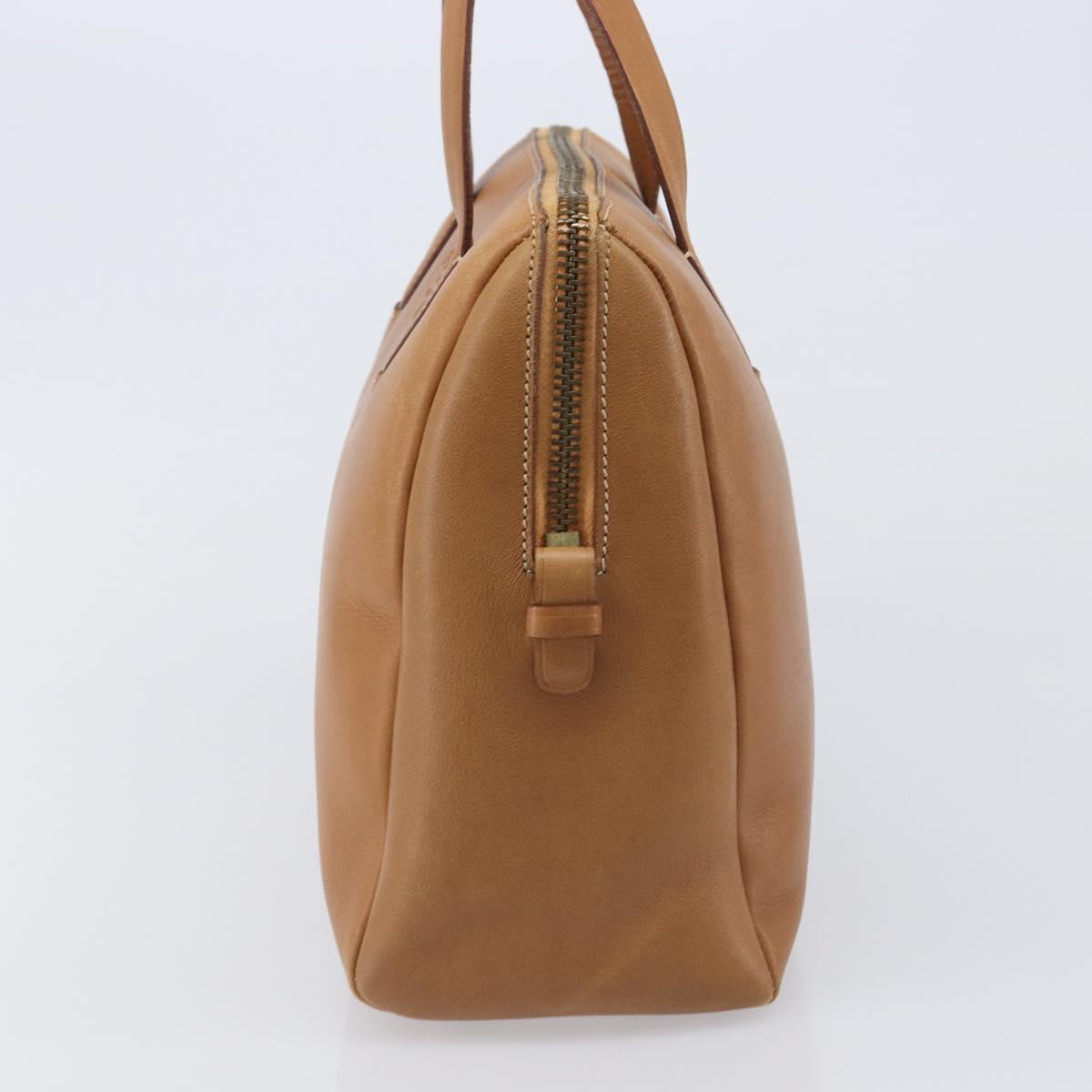 PRADA Hand Bag Leather Brown Gold Tone Auth bs37098