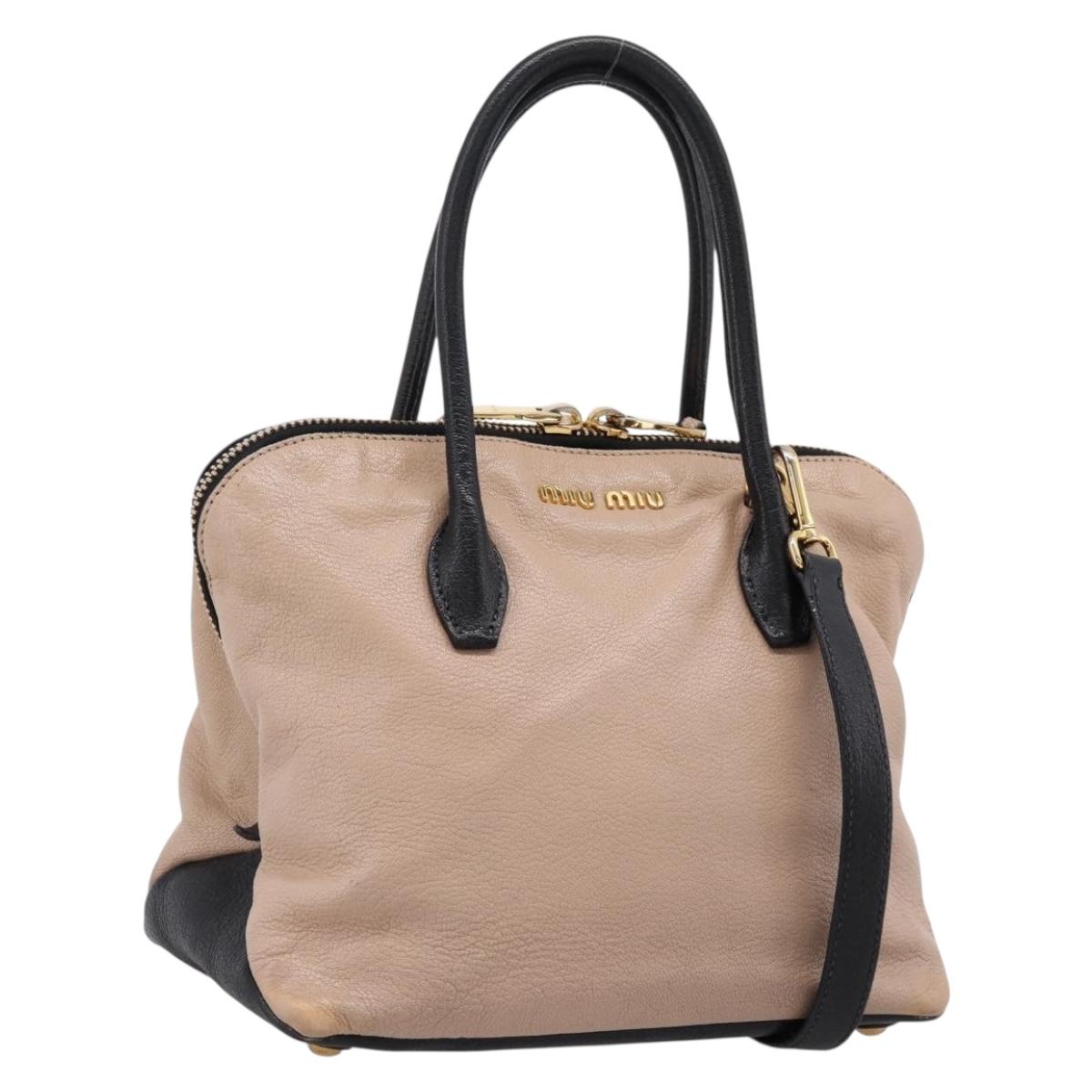 Miu Miu Hand Bag Leather 2way Beige Gold Tone Auth bs37100